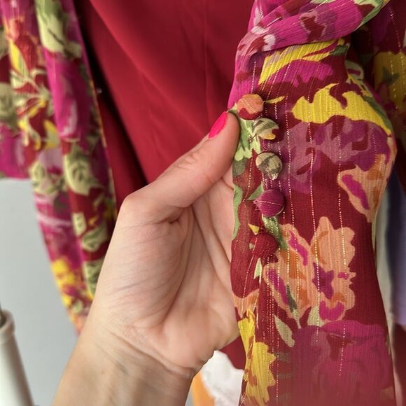 Revolve LPA Ada Puff Sleeve Pink Floral Wrap Crop Blouse - Picture 14 of 14